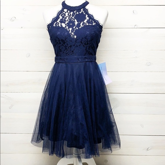 maniju Dresses & Skirts - Maniju Navy Blue Lace Mesh Dress